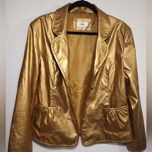 Cato gold metallic soft faux leather 3 button blazer jacket